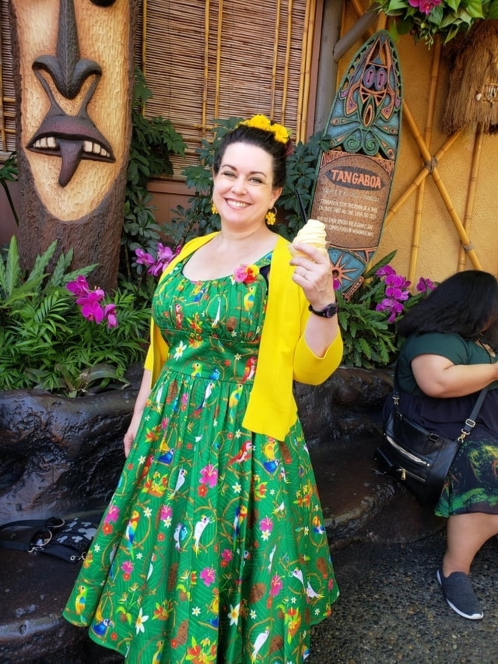 Retired Disney Parks Enchanted Tiki Room Dress with Pin: Rare